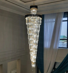 Classic Large Multi-layered Spiral Crystal Chandelier for Foyer/ Staircase-Chandeliers-Merlin Lamps-D17.7"*H59.1"/12 Lights/16 kg-Black-Warm Light-merlinlamps