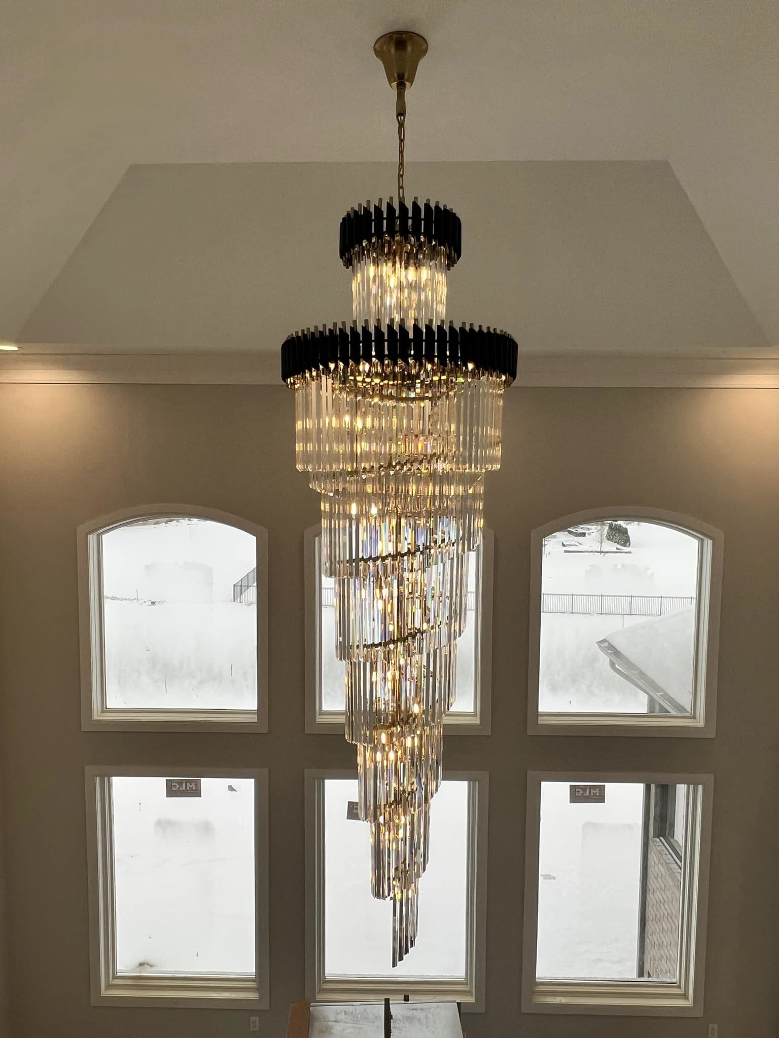 Classic Large Multi-layered Spiral Crystal Chandelier for Foyer/ Staircase-Chandeliers-Merlin Lamps-D17.7"*H59.1"/12 Lights/16 kg-Black-Warm Light-merlinlamps
