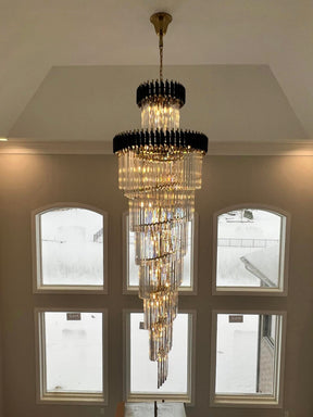 Classic Large Multi-layered Spiral Crystal Chandelier for Foyer/ Staircase-Chandeliers-Merlin Lamps-D17.7"*H59.1"/12 Lights/16 kg-Black-Warm Light-merlinlamps