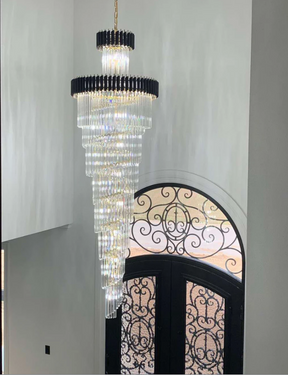 Classic Large Multi-layered Spiral Crystal Chandelier for Foyer/ Staircase-Chandeliers-Merlin Lamps-D17.7"*H59.1"/12 Lights/16 kg-Black-Warm Light-merlinlamps