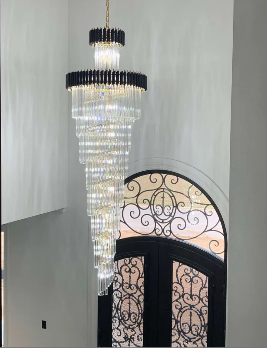 Classic Large Multi-layered Spiral Crystal Chandelier for Foyer/ Staircase-Chandeliers-Merlin Lamps-D17.7"*H59.1"/12 Lights/16 kg-Black-Warm Light-merlinlamps