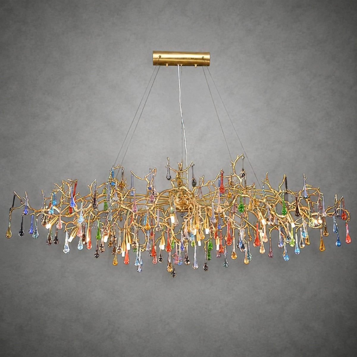 Colorful Raindrop Brass Branch Chandelier