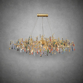Colorful Raindrop Brass Branch Chandelier with Crystal Accents