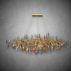 Colorful Raindrop Brass Branch Chandelier with Crystal Accents