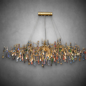 Colorful Raindrop Brass Branch Chandelier with Crystal Accents
