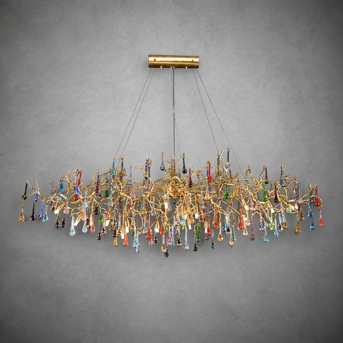 Colorful Raindrop Brass Branch Chandelier