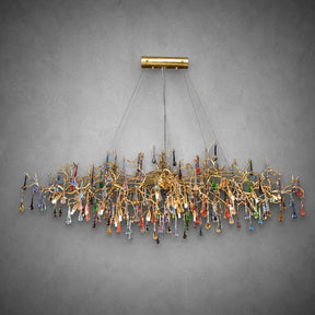 Colorful Raindrop Brass Branch Chandelier with Crystal Accents