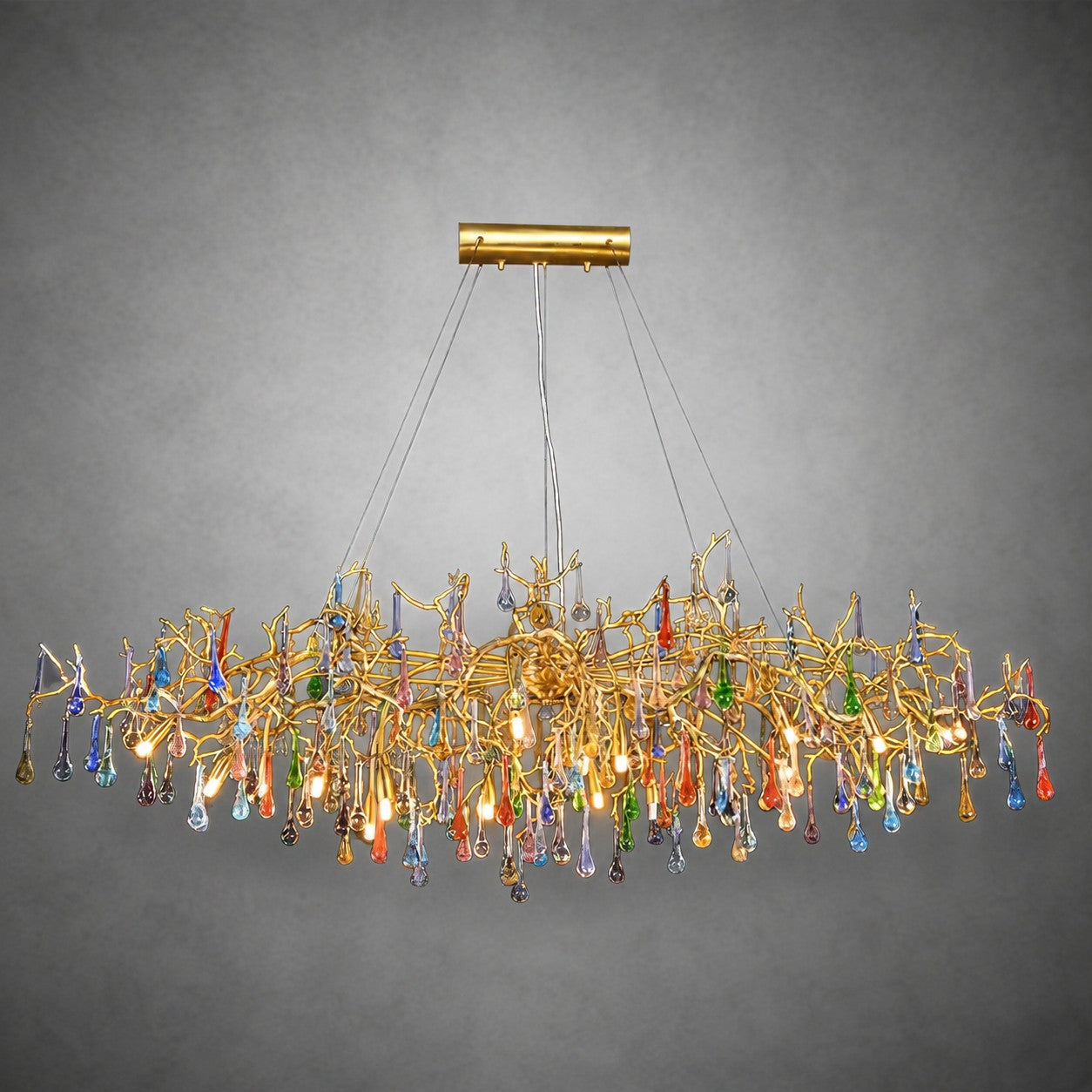 Colorful Raindrop Brass Branch Chandelier