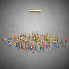 Colorful Raindrop Brass Branch Chandelier with Crystal Accents
