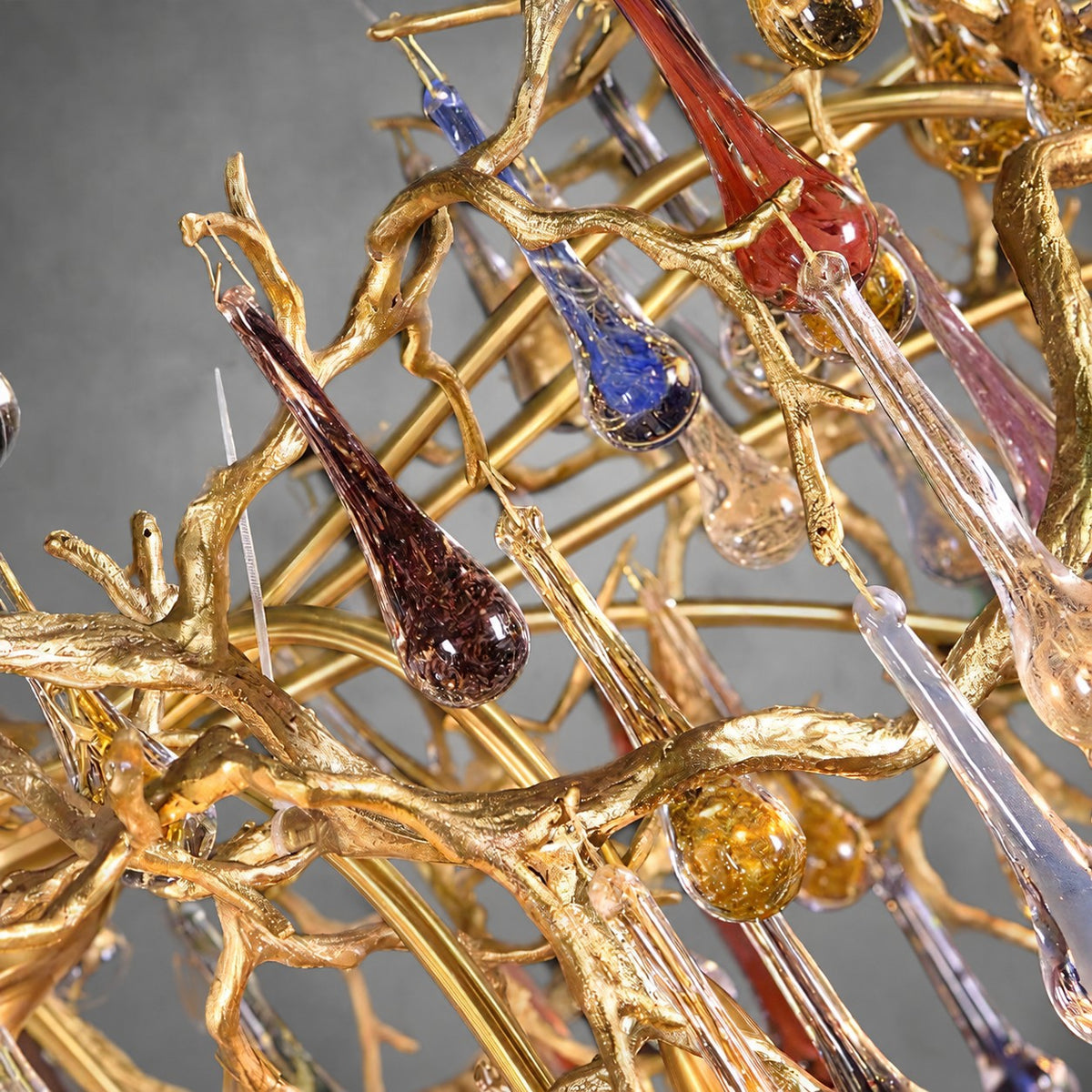 Colorful Raindrop Brass Branch Chandelier