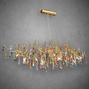 Colorful Raindrop Brass Branch Chandelier with Crystal Accents