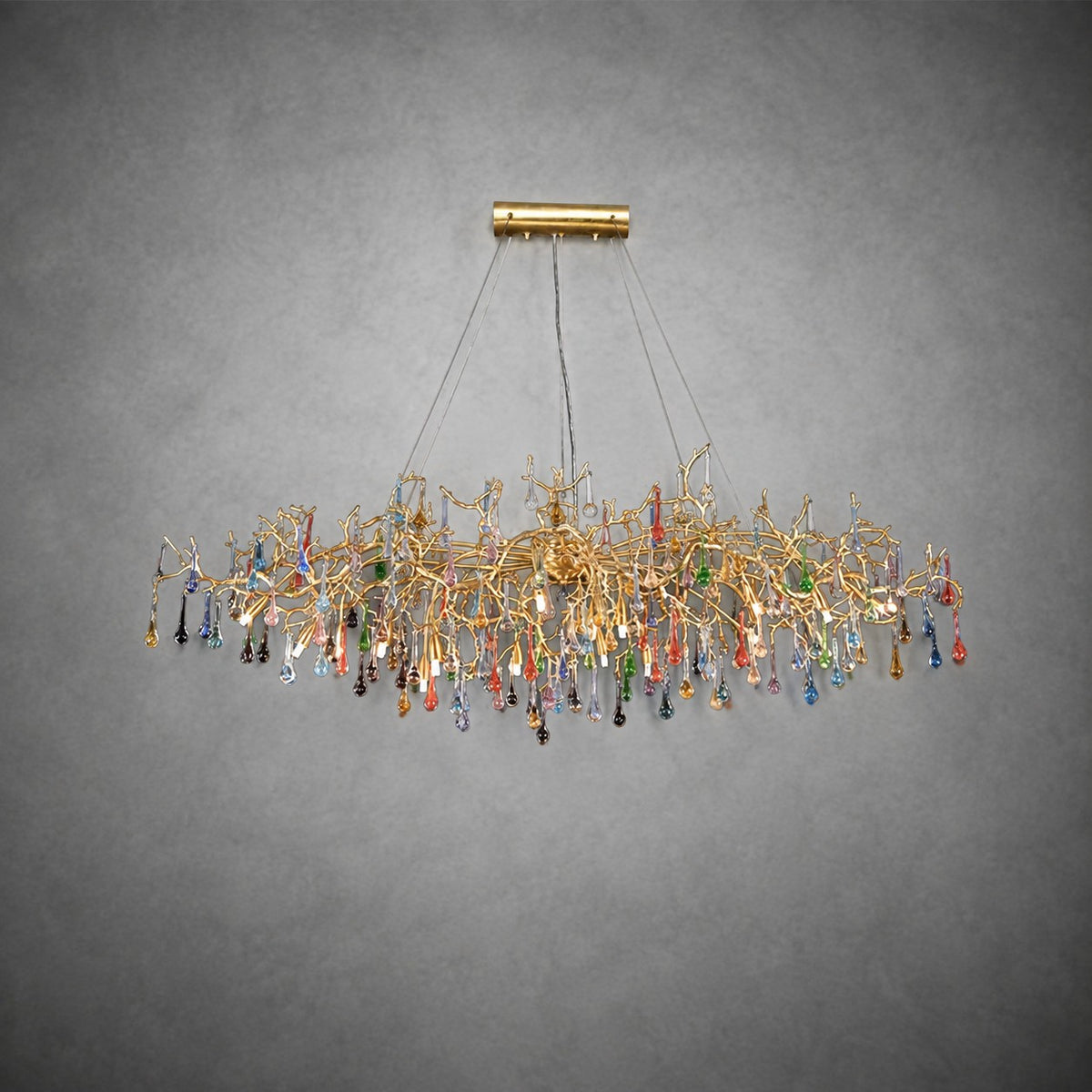 Colorful Raindrop Brass Branch Chandelier
