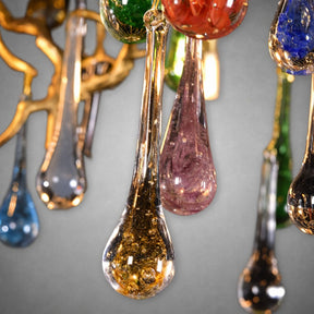 Colorful Raindrop Brass Branch Chandelier with Crystal Accents