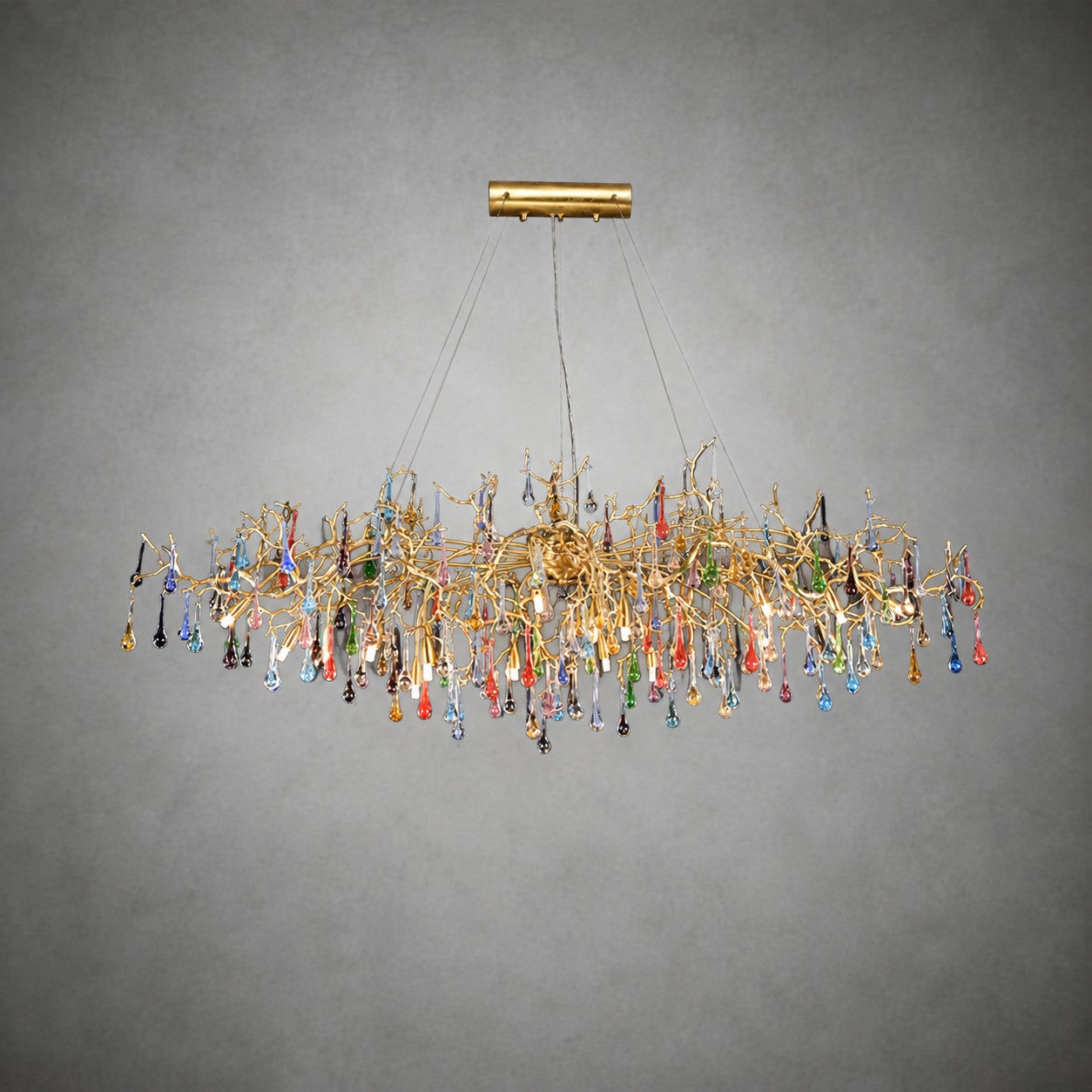 Colorful Raindrop Brass Branch Chandelier