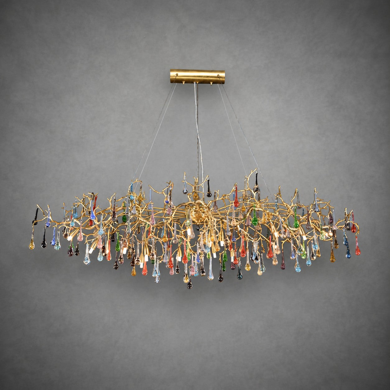 Colorful Raindrop Brass Branch Chandelier