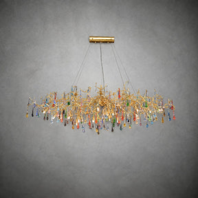 Colorful Raindrop Brass Branch Chandelier with Crystal Accents