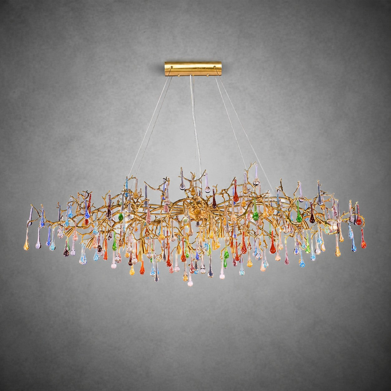 Colorful Raindrop Brass Branch Chandelier