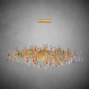 Colorful Raindrop Brass Branch Chandelier with Crystal Accents