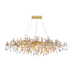 Colorful Raindrop Brass Branch Chandelier with Crystal Accents