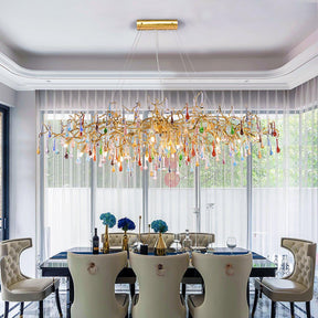 Colorful Raindrop Brass Branch Chandelier with Crystal Accents
