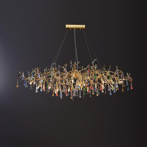 Colorful Raindrop Brass Branch Chandelier with Crystal Accents