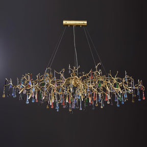 Colorful Raindrop Brass Branch Chandelier with Crystal Accents