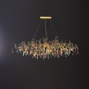 Colorful Raindrop Brass Branch Chandelier with Crystal Accents