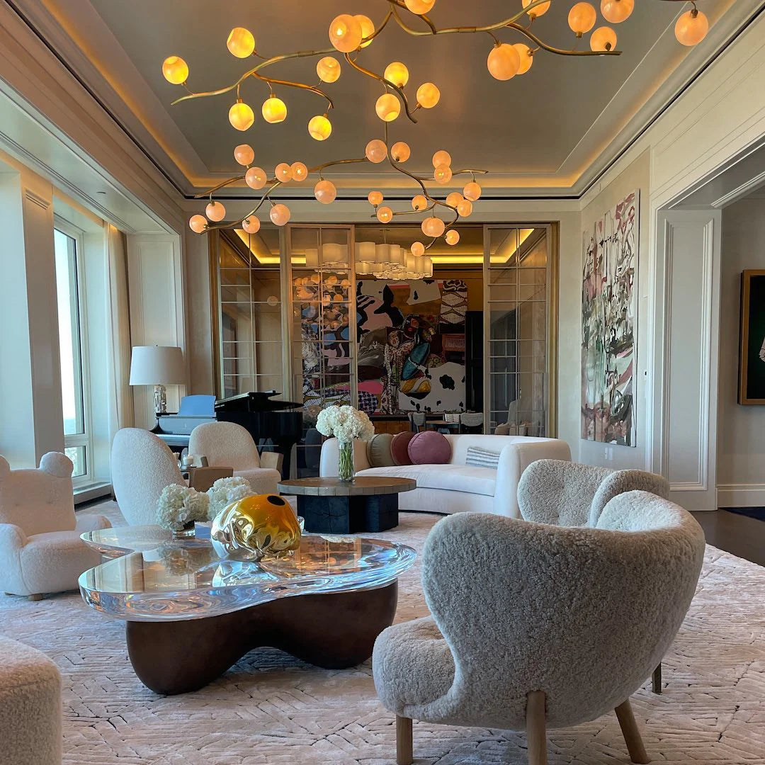 Contemporary Hand-blown Glass Globes Branch Chandelier for Dining Room Living Room and Kitchen Island