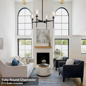 Crystal Black Adjustable 28" Tulip Pendant Chandelier with 4 Lights