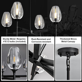 Crystal Black Adjustable 28" Tulip Pendant Chandelier with 4 Lights