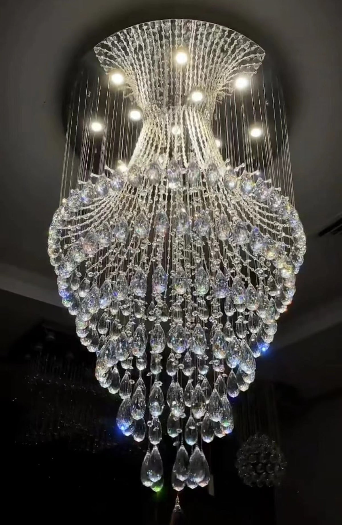 Crystal Raindrop Tiers Floating Chandelier For Foyer/Entryway/Staircase