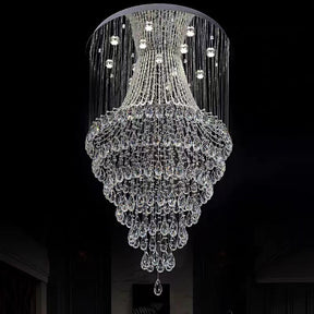 Crystal Raindrop Tiers Floating Chandelier For Foyer/Entryway/Staircase