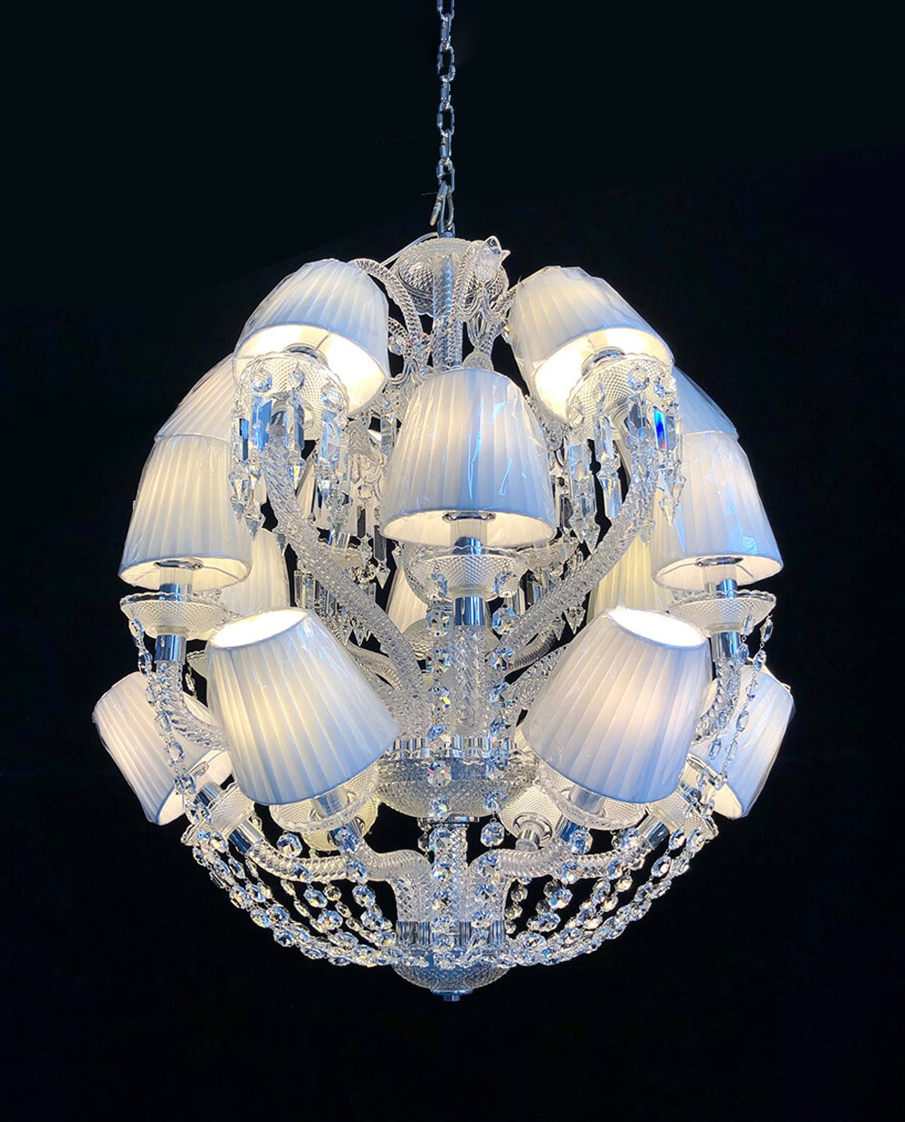 Custom Made Le Roi Soleil Chandelier 18 Lights Bacara Crystal Chandelier with Fabric Shades