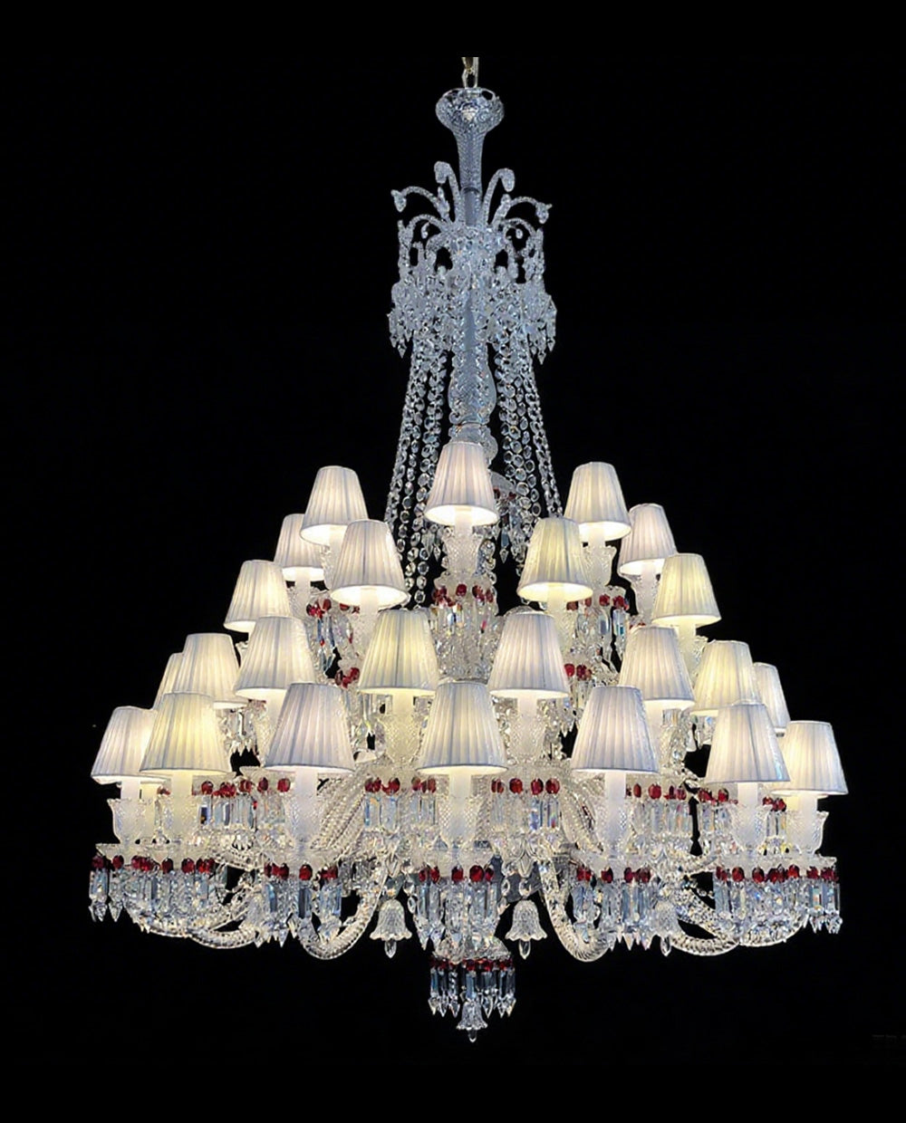 Custom Made Zenith Chandelier Bacara Clear & Red Crystal Lighting with Lampshades