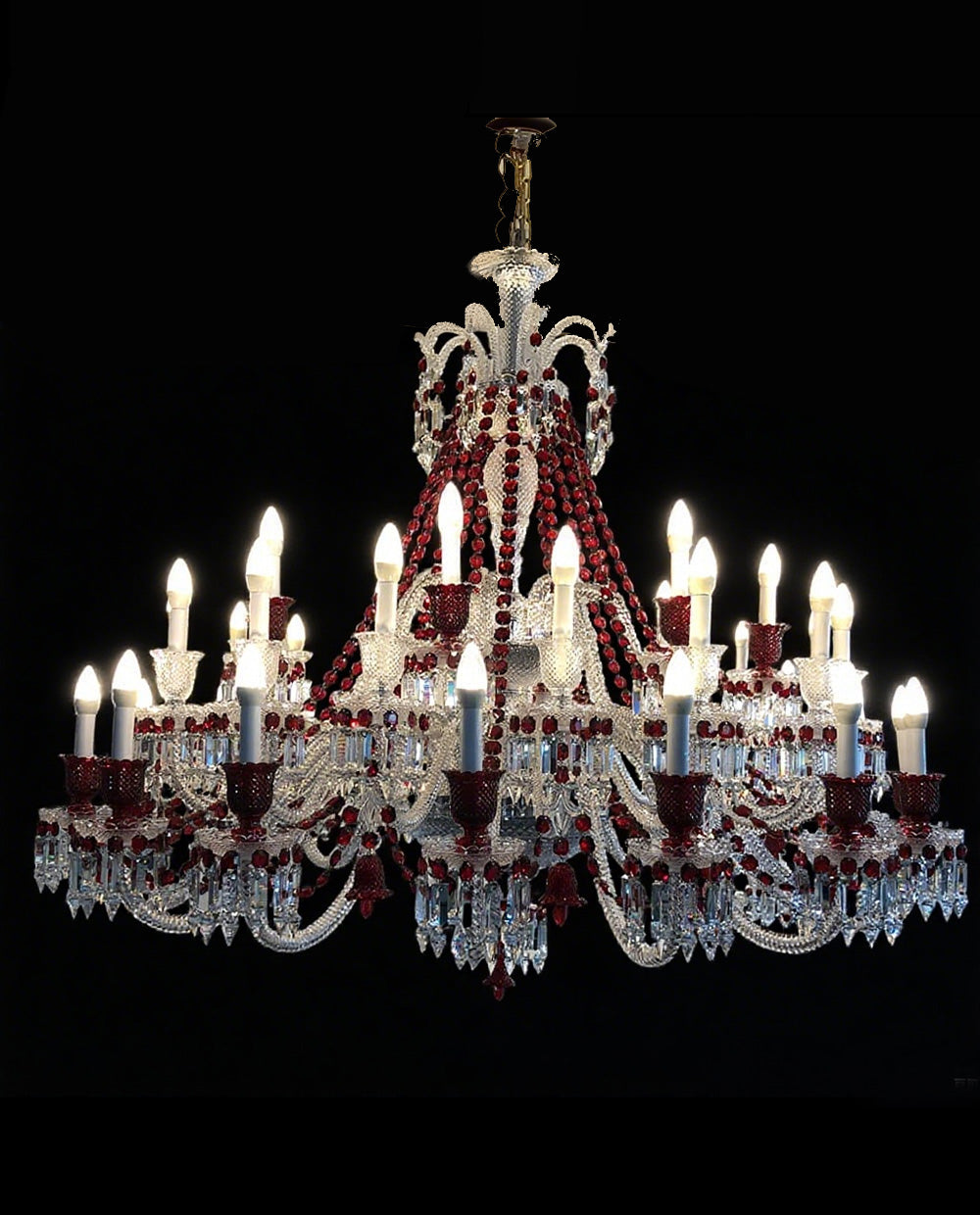 Customize 40 Lights Zenith Chandelier Clear & Red Bacara Crystal Lighting