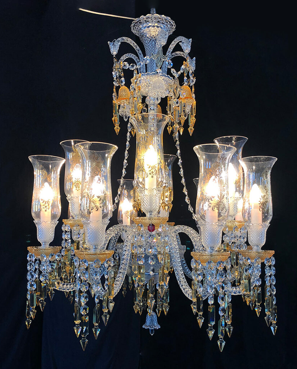 Customize Zenith Chandelier Clear & Amber Bacara Crystal Lighting 12 Lights