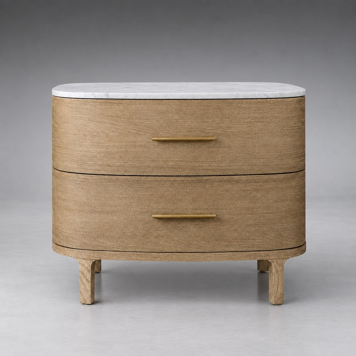 Two-Drawer Marble Top Bedside Table With Brass Pulls