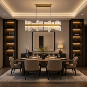 Linear Alabaster and Gold Stainless Steel Dining Chandelier