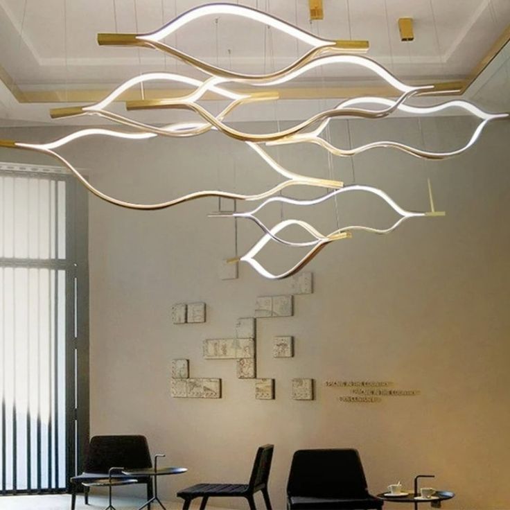 Modern Simple Brass Waving Chandelier for Living/Dining Room/Kitchen Island