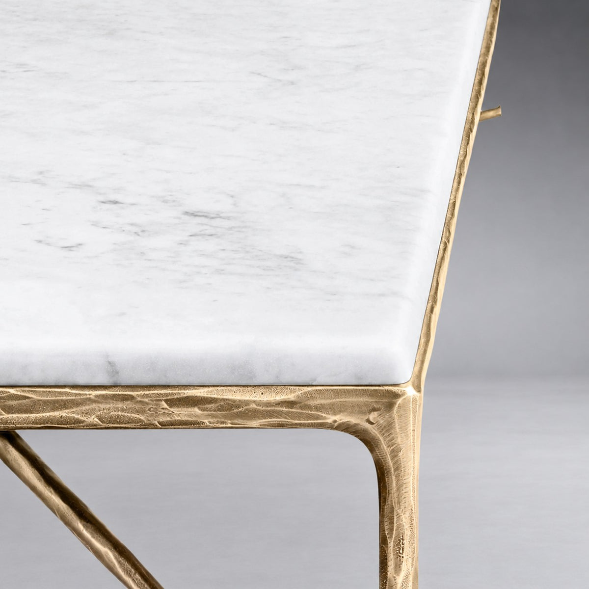 Square Hammered Metal and Marble Coffee Table