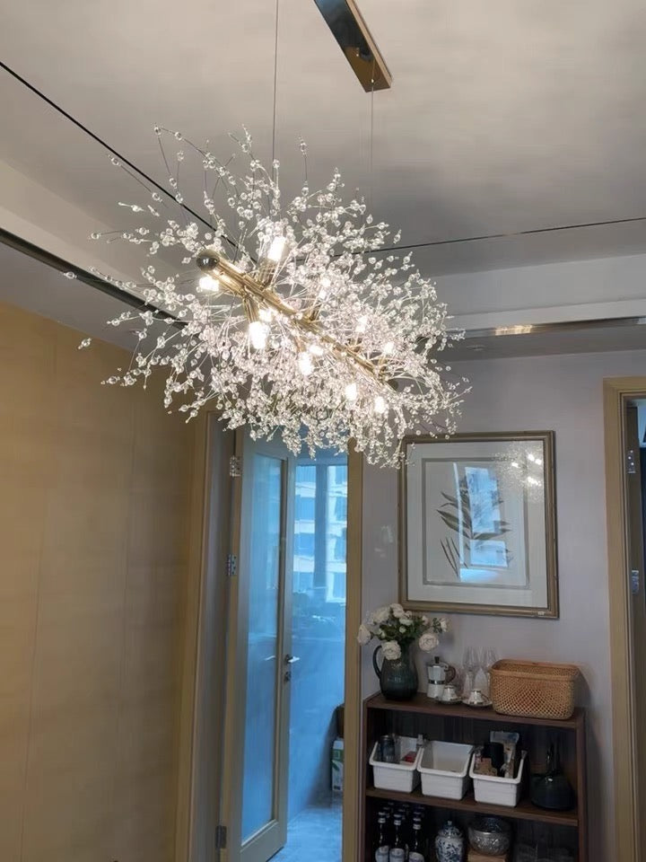 Dandelion Crystal Chandelier Light Firefly/ Glowworm Hanging Lamp Pendant For Rectangle Dining Room