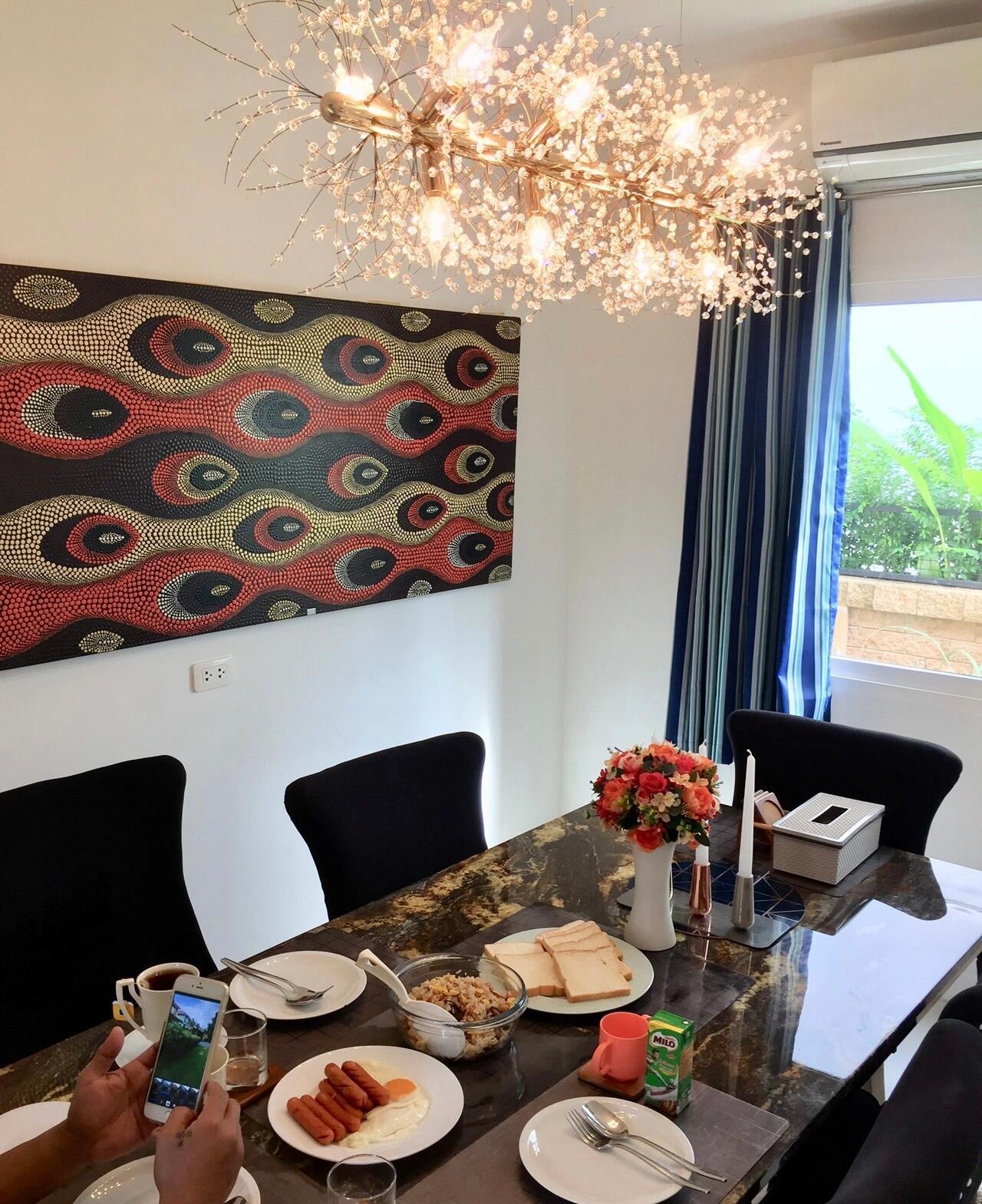 Dandelion Crystal Chandelier Light Firefly/ Glowworm Hanging Lamp Pendant For Rectangle Dining Room