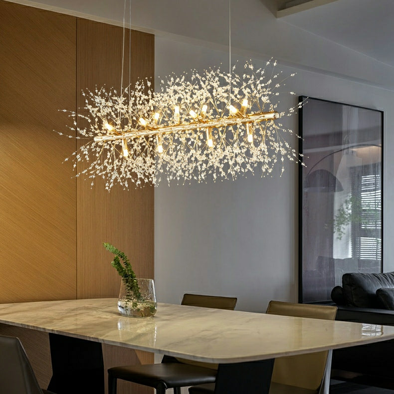 Dandelion Crystal Chandelier Light Firefly/ Glowworm Hanging Lamp Pendant For Rectangle Dining Room