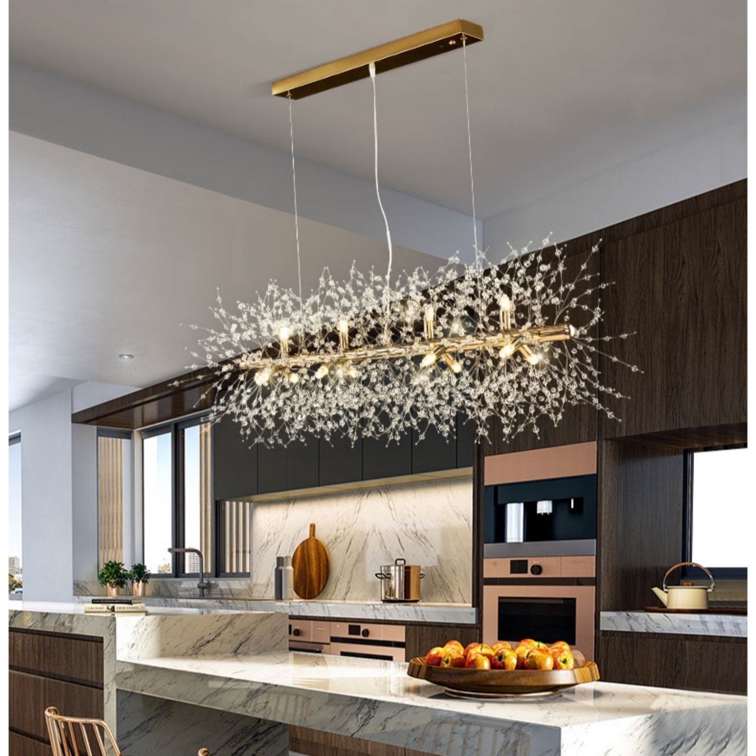 Dandelion Crystal Chandelier Light Firefly/ Glowworm Hanging Lamp Pendant For Rectangle Dining Room