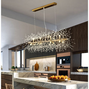 Dandelion Crystal Chandelier Light Firefly/ Glowworm Hanging Lamp Pendant For Rectangle Dining Room