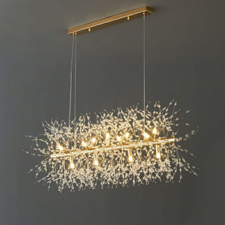 Dandelion Crystal Chandelier Light Firefly/ Glowworm Hanging Lamp Pendant For Rectangle Dining Room