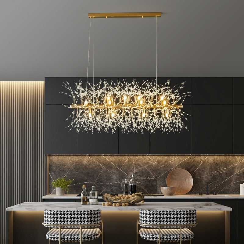 Dandelion Crystal Chandelier Light Firefly/ Glowworm Hanging Lamp Pendant For Rectangle Dining Room