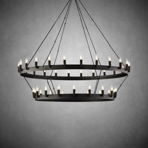 Dania Camina Modern Farmhouse 2-Tier Round Chandelier-Chandelier-Merlin Lamps-Candelabra-50"-Matte Black-merlinlamps