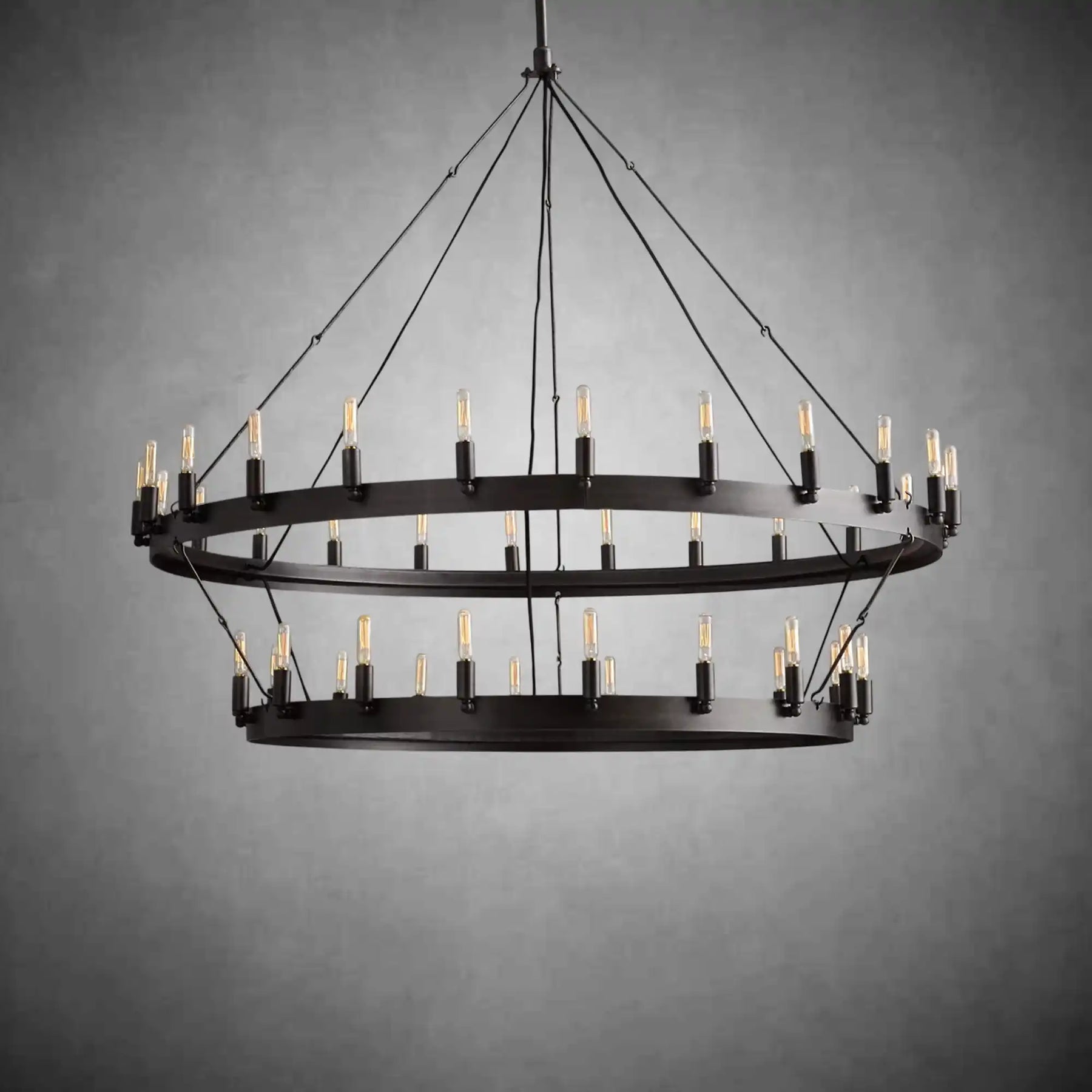 Dania Camina Modern Farmhouse 2-Tier Round Chandelier-Chandelier-Merlin Lamps-Filament-50"-Matte Black-merlinlamps