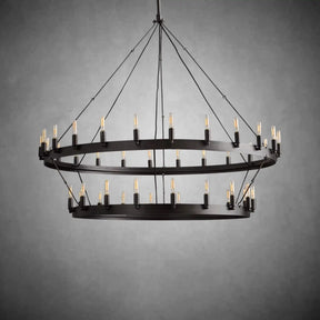 Dania Camina Modern Farmhouse 2-Tier Round Chandelier-Chandelier-Merlin Lamps-Filament-50"-Matte Black-merlinlamps